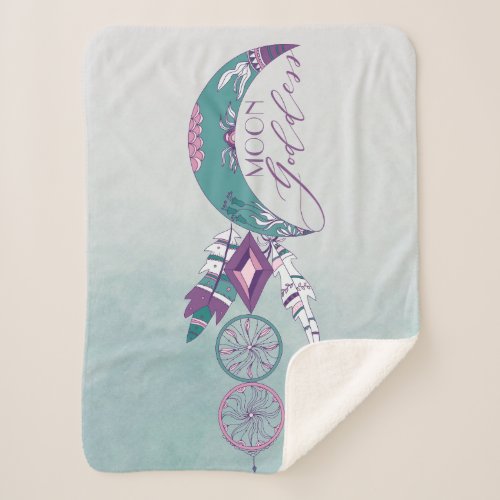 Moon Goddess Teal Boho Dreamcatcher Gypsy Design Sherpa Blanket