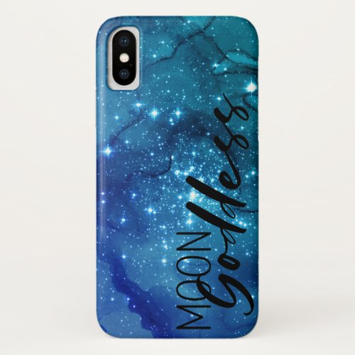 Moon Goddess Typography Watercolor Galaxy Star Sky iPhone XS Case