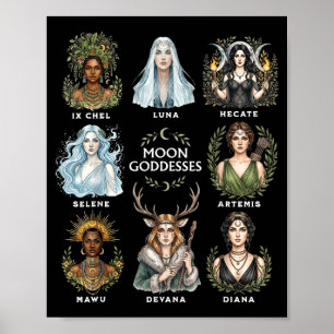 Moon goddesses witchy pagan divine feminine art poster