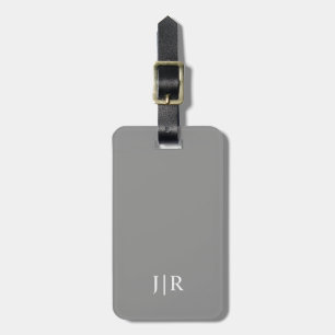Moon Gray and White   Modern Monogram Luggage Tag