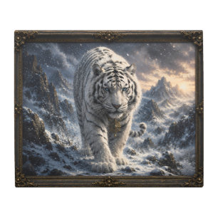 Moon Guardian White Tiger Fantasy Snow Mountain Metal Print