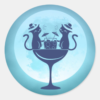 Moon Having Cocktails Party Cats Classic Round Sticker