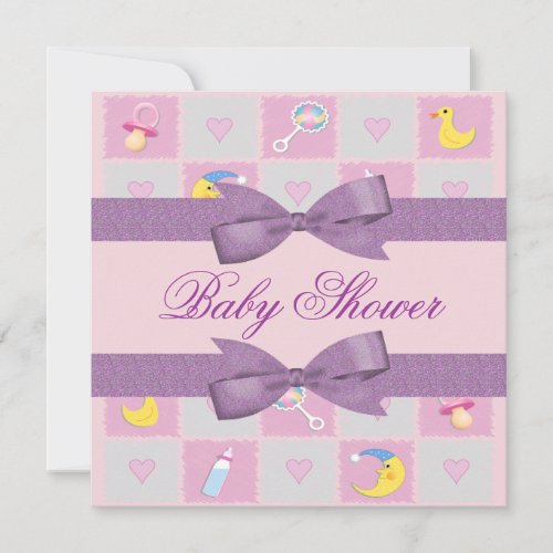 Moon, Hearts, &amp; Baby Toys Girly Baby Shower Personalized Announcements