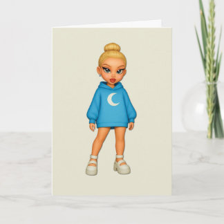 Moon Hoodie Fashion Doll Greeting Card