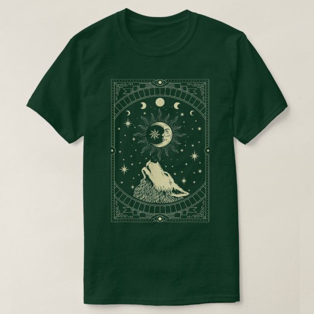 Moon Howling Wolf - Gothic Witch Witchcraft Occult T-Shirt (Design Front)