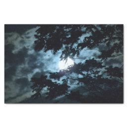 Moon Illuminates the Night behind Tree Branches Tissue Paper