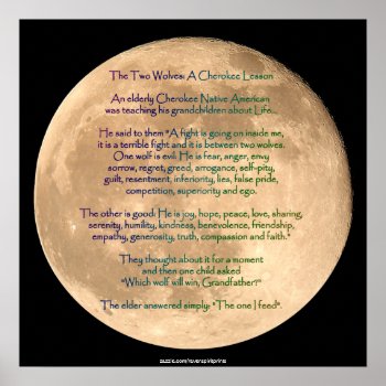 Moon Image With 2 Wolves Cherokee Tale Art Poster by RavenSpiritPrints at Zazzle