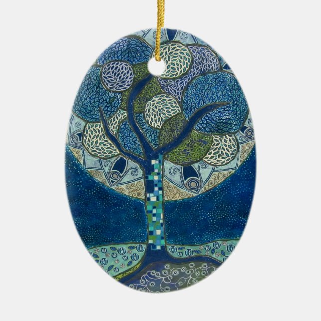 "Moon in Bloom" (painting) Ceramic Ornament (Front)