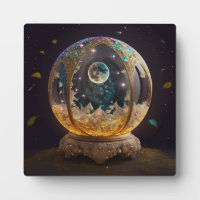 Moon in Globe, Mystical, Magic AI Art Plaque