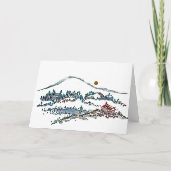 Moon In June  Sumi-e In Color Card by Zen_Ink at Zazzle