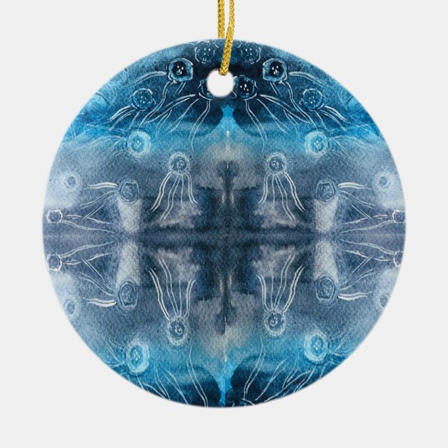Moon jellyfish batik print ceramic ornament (Front)