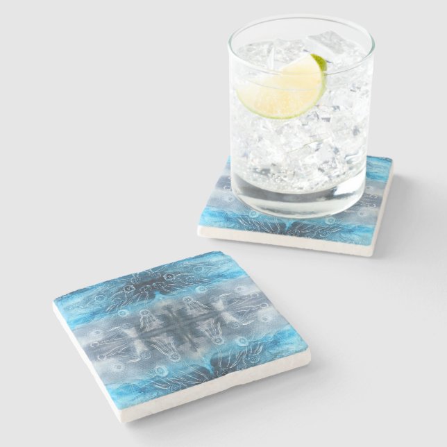 Moon jellyfish batik print stone coaster (Side)