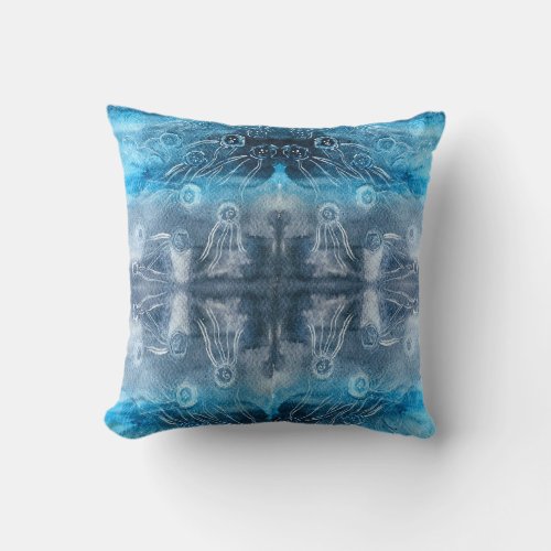 Moon jellyfish batik print throw pillow