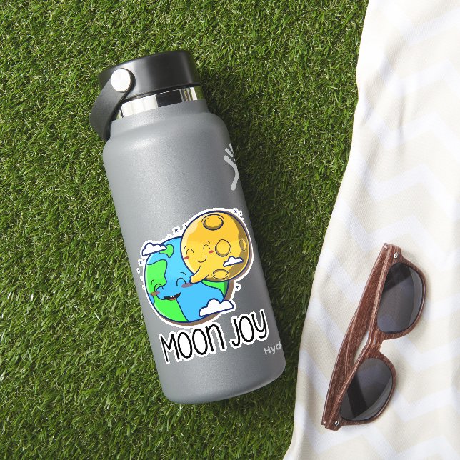 Moon Joy Cute Earth and Moon Hug Sticker (HydroFlask Insitu)