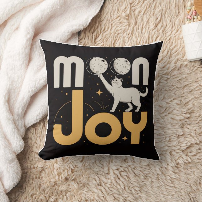 MOON JOY Minimalist Futuristic Cat & Moon  Throw Pillow (Blanket)