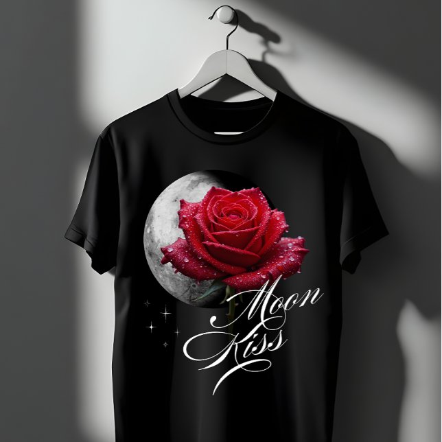 Moon Kiss Rose & Full Moon Romantic Art T-Shirt (Creator Uploaded)