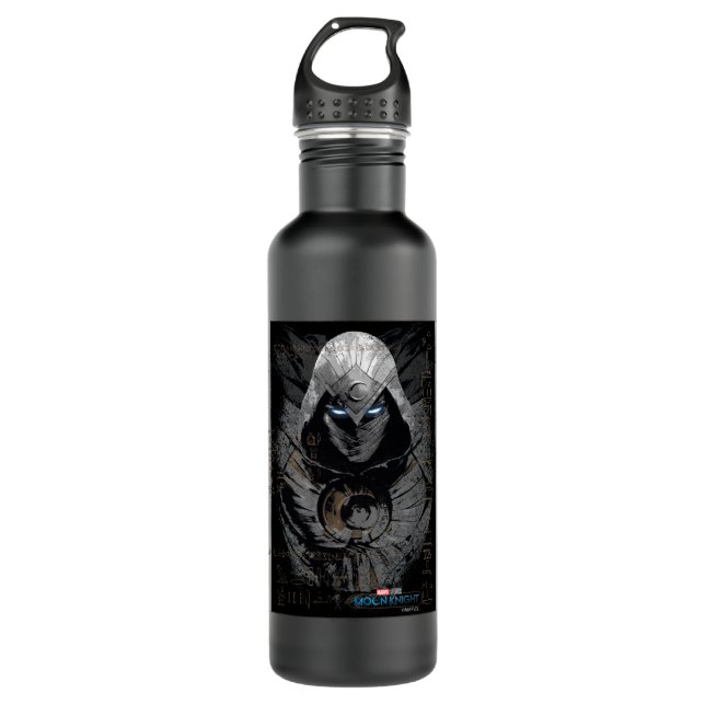 Moon Knight Dark Hieroglyphic Character Slab Stainless Steel Water Bottle (Front)
