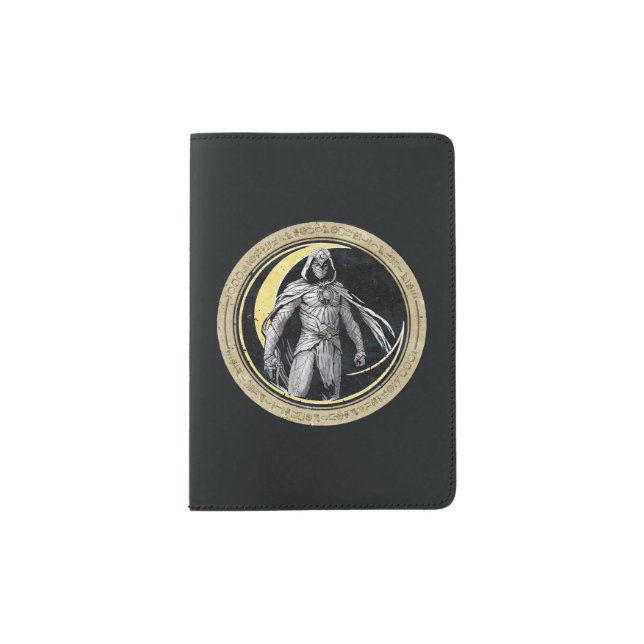 Moon Knight Gold Crescent Moon Character Graphic Passport Holder (Front)