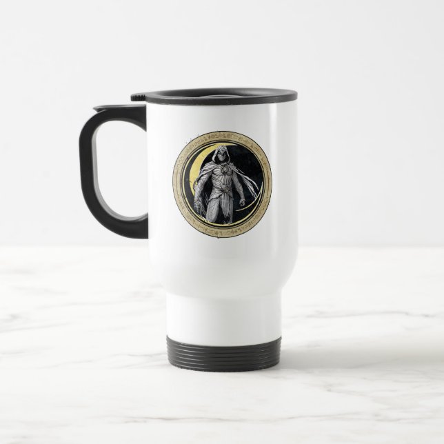 Moon Knight Gold Crescent Moon Character Graphic Travel Mug (Left)