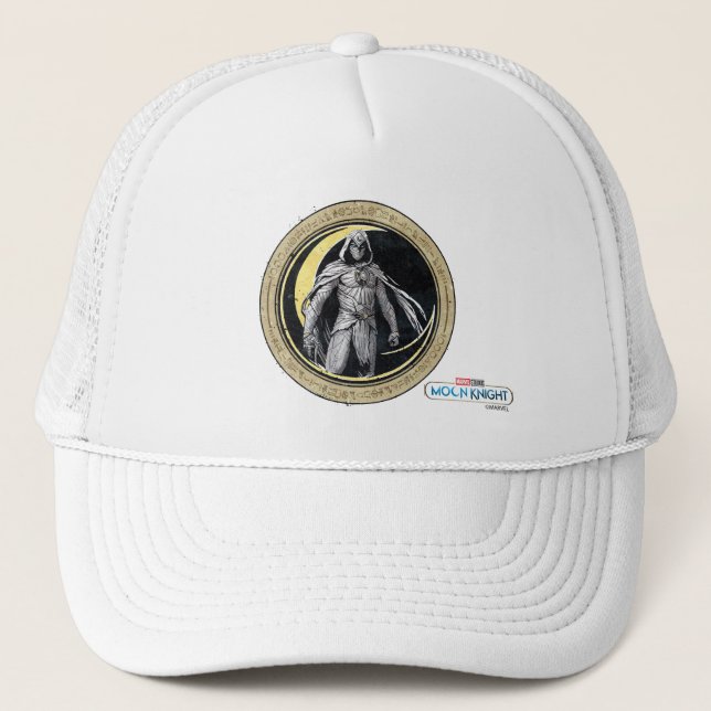Moon Knight Gold Crescent Moon Character Graphic Trucker Hat (Front)