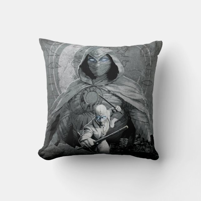 Moon Knight & Mr. Knight Skyline Graphic Throw Pillow (Front)