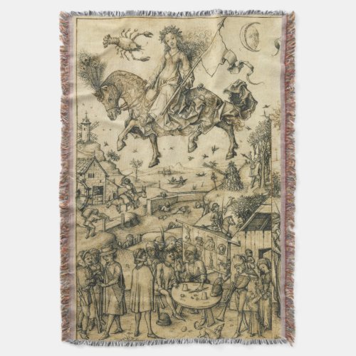 MOON LADY Antique Black White Astrology Drawing Throw Blanket