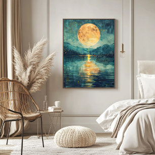 MOON LAKE WATERCOLOR ILLUSTRATION POSTER