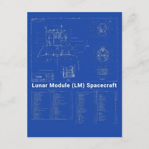 Moon Lander Lunar Module LM Blueprint Postcard