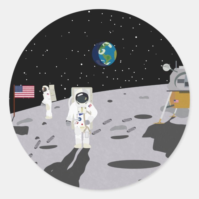 Moon Landing 1969 (Simple History) Classic Round Sticker (Front)