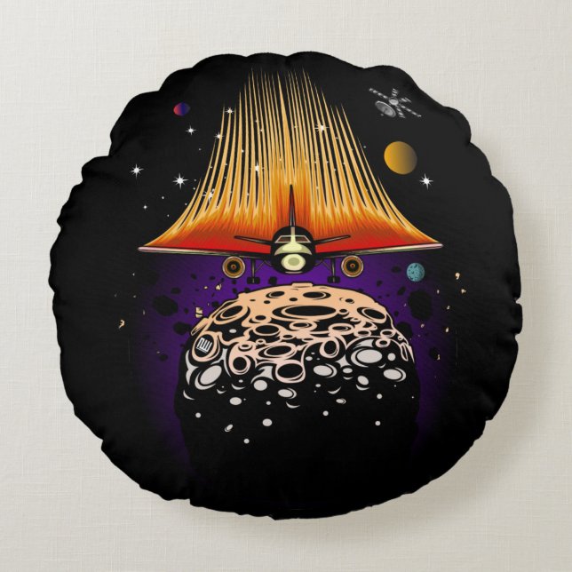 Moon Landing Round Pillow (Front)