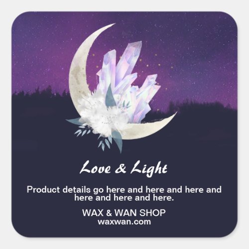 *~* Moon Landscape AP24 Intentions Crystals Floral Square Sticker