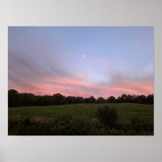 Moon Landscape Bright Clouds Photograph Field Poster