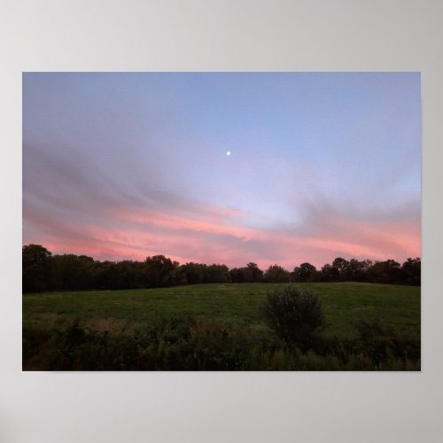 Moon Landscape Bright Clouds Photograph Field Poster