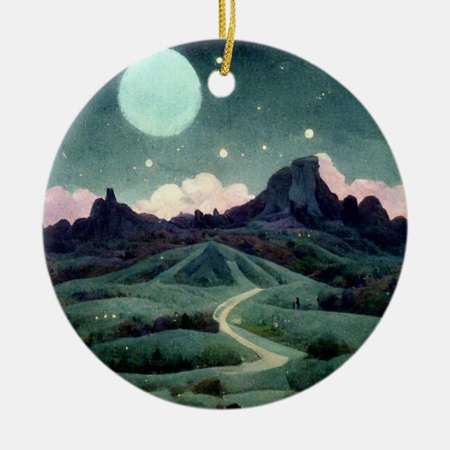 Moon Landscape Fantasy Ceramic Ornament (Front)