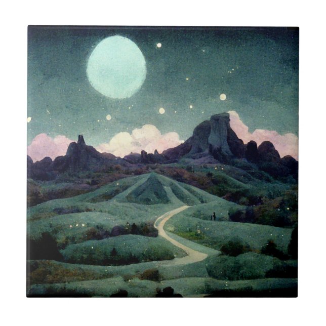 Moon Landscape Fantasy Ceramic Tile (Front)