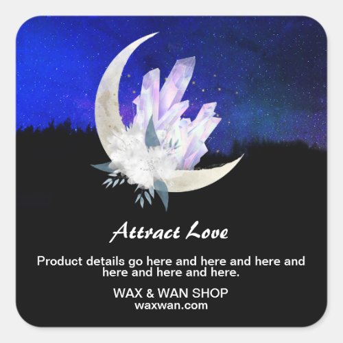 *~* Moon Landscape Floral AP24 Intentions Crystals Square Sticker