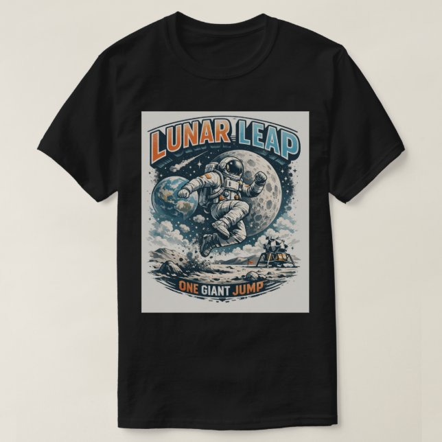 Moon Leap: Gravity Defying Astronaut T-Shirt (Design Front)