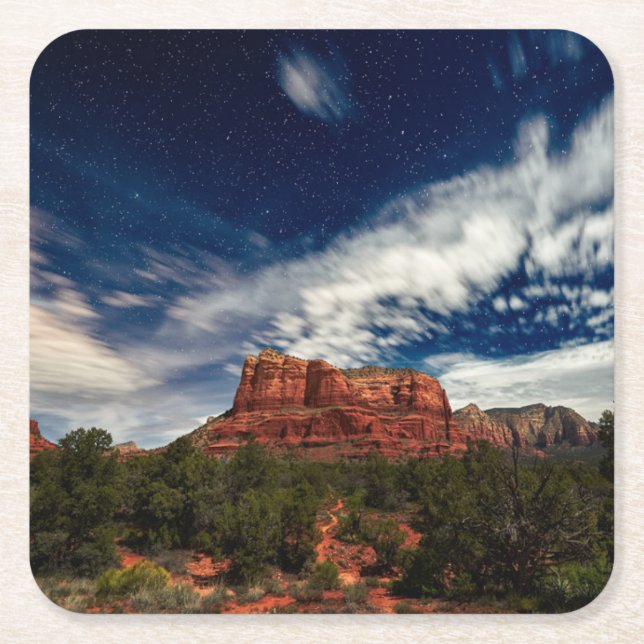 Moon Light over Sedona, Arizona Square Paper Coaster (Front)