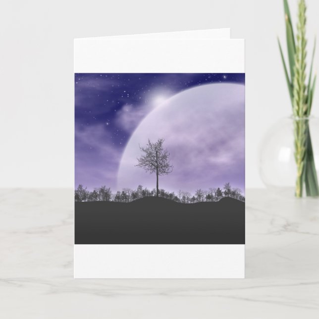 Moon Light Stars Sky Trees Whimsical Personalize Holiday Card (Front)