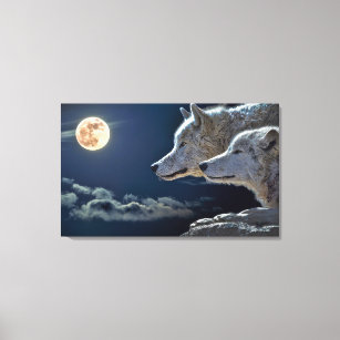 Moon light wolf couple. Motivational wall art