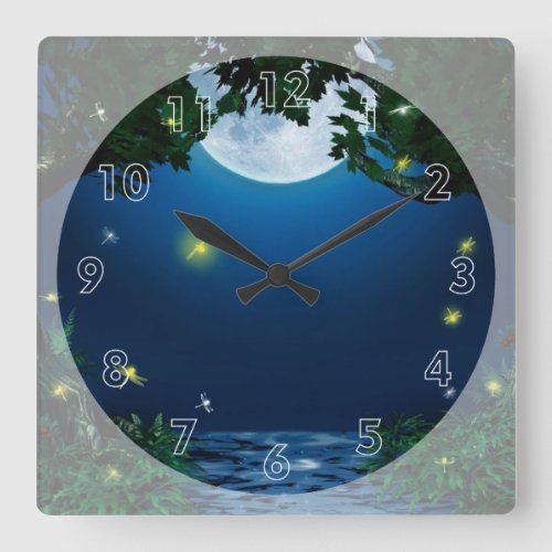 Moon_Lit Water Square Wall Clock