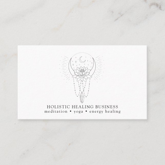 Moon Lotus Flower Crystal Energy Healing  Business Card (Front)