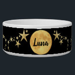 Moon Luna Gold Stars Personalized Bowl<br><div class="desc">Black & Gold Moon Luna and Stars Personalized Pet Feeding and Water Bowl features a full moon/luna with gold stars on a black background which mimics the night sky. Personalize it with your pet's name--works for a dog or cat or other pet---and easily change or add your own images, text,...</div>