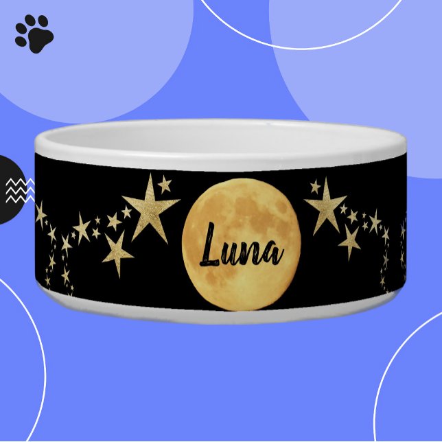 Moon Luna Gold Stars Personalized Bowl (Creator Uploaded)