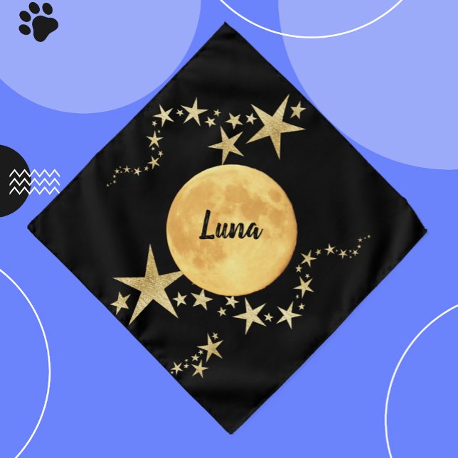 Moon Luna Gold Stars Personalized Pet Bandana (Creator Uploaded)