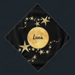 Moon Luna Gold Stars Personalized Pet Bed Bandana<br><div class="desc">Black & Gold Moon Luna and Stars Personalized Pet Neckwear Bandana features a full moon/luna with gold stars on a black background which mimics the night sky. Personalize with your pet's name. This pet bandana works for a a dog, cat, rabbit, or other pet. You can personalize it by changing...</div>