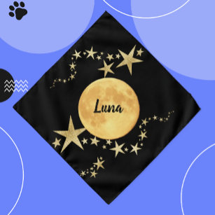 Moon Luna Gold Stars Personalized Pet Bed Bandana