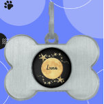 Moon Luna Gold Stars Personalized Pet ID Tag<br><div class="desc">Black & Gold Moon Luna and Stars Personalized Pet ID Tag features a golden full moon/luna with gold stars scattered against a black night sky. Personalize it with your pet's name, and add your contact information or special instructions as needed. You can switch out or add your own images, text,...</div>