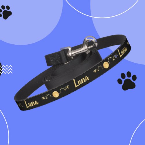 Moon Luna Gold Stars Personalized  Pet Leash