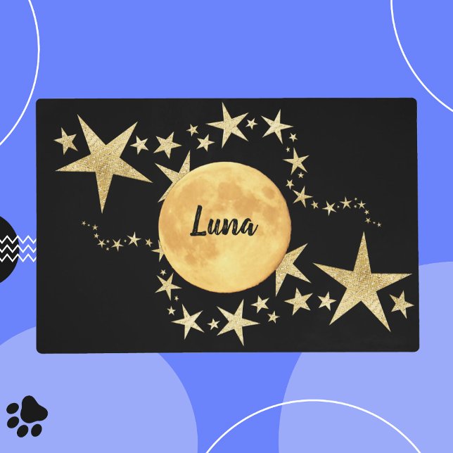 Moon Luna Gold Stars Personalized  Pet Placemat (Creator Uploaded)